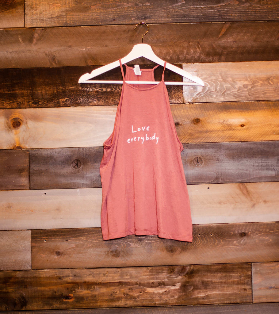 LOVE EVERYBODY MAUVE WOMEN'S FLOWY HIGH NECK TANK