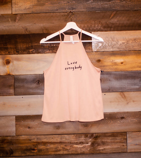 LOVE EVERYBODY PEACH WOMEN'S FLOWY HIGH NECK TANK