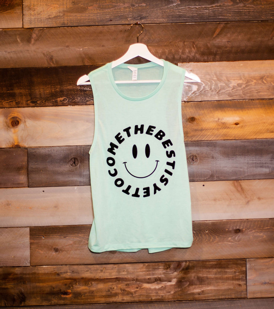 THE BEST IS YET TO COME MINT WOMEN'S FLOWY MUSCLE TANK