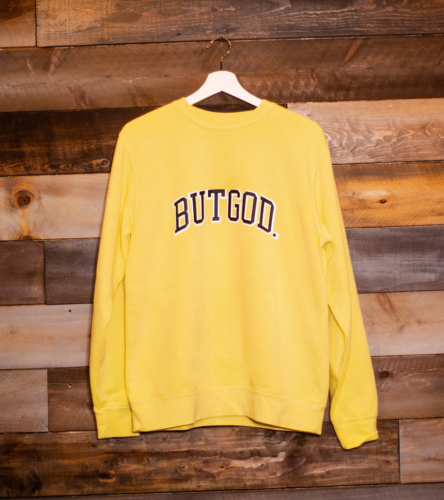 BUT GOD YELLOW CREWNECK SWEATSHIRT