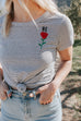 HE ROSE EMBROIDERED STRIPED WOMAN'S FITTED T-SHIRT