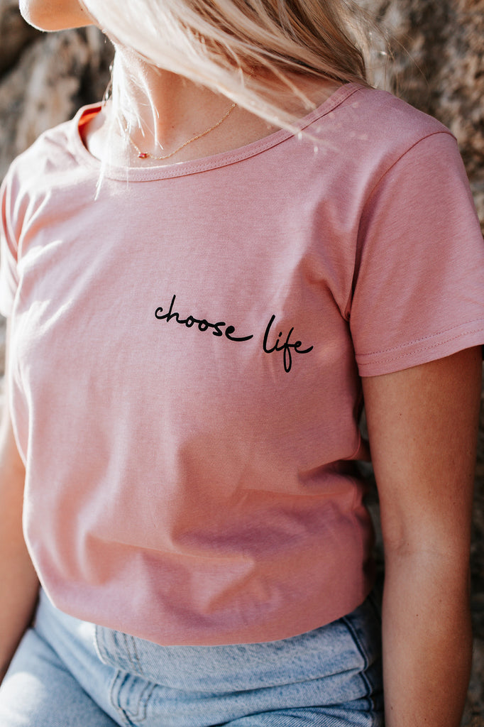 CHOOSE LIFE MAUVE WOMEN'S TEE