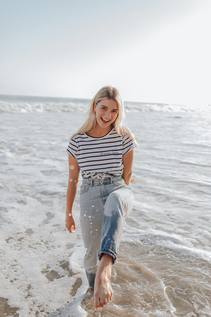 CHOOSE LOVE BLACK/WHITE STRIPE WOMEN'S TEE