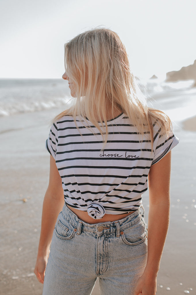CHOOSE LOVE BLACK/WHITE STRIPE WOMEN'S TEE