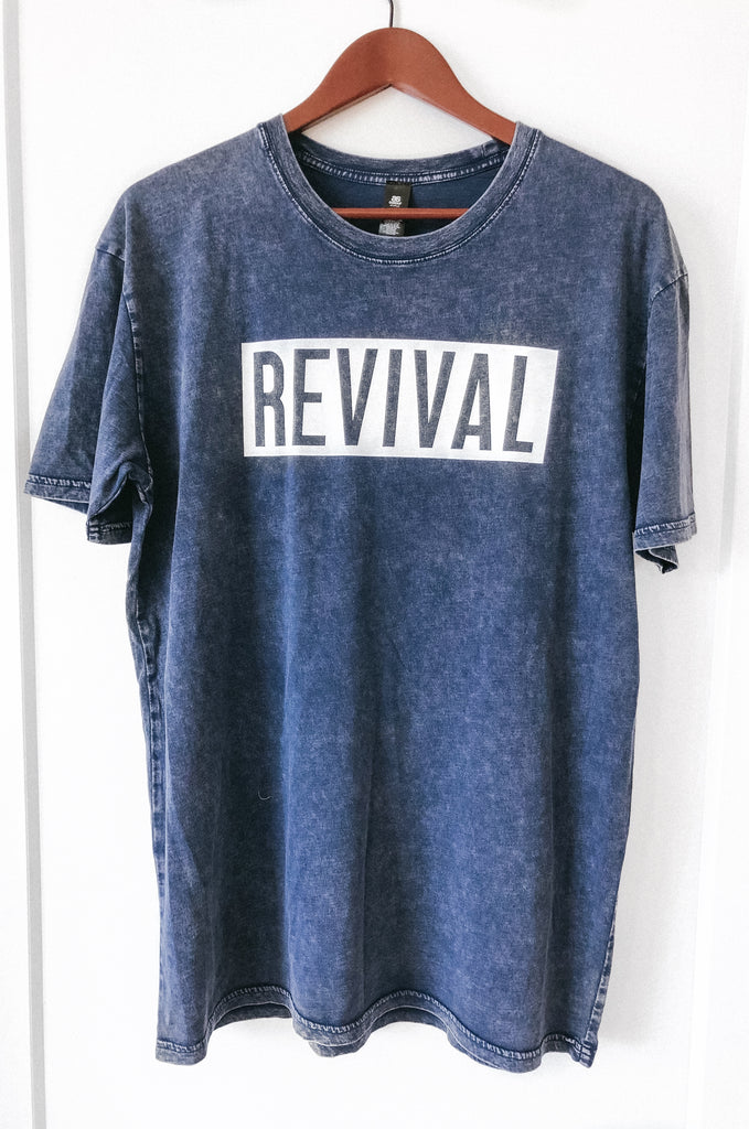 REVIVAL NAVY MINERAL WASH SLEEVE T-SHIRT