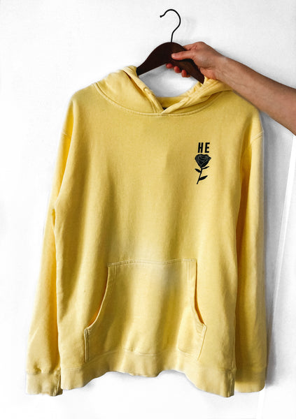 Yellow hoodie cheap with rose