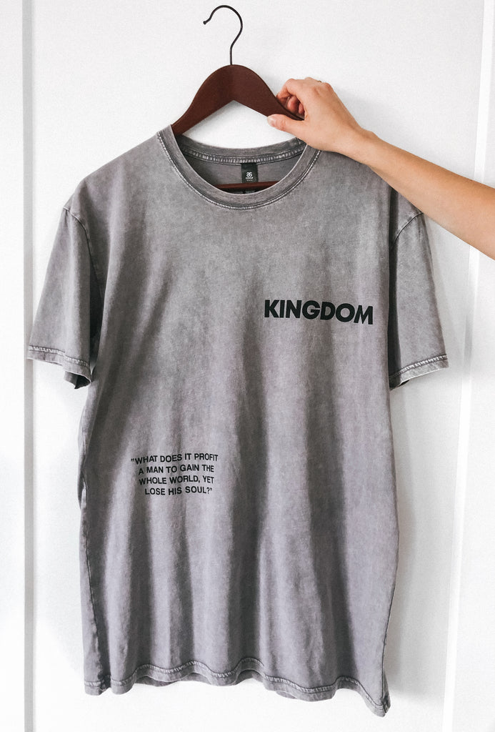 KINGDOM WHAT DOES IT PROFIT GREY MINERAL WASH SLEEVE T-SHIRT