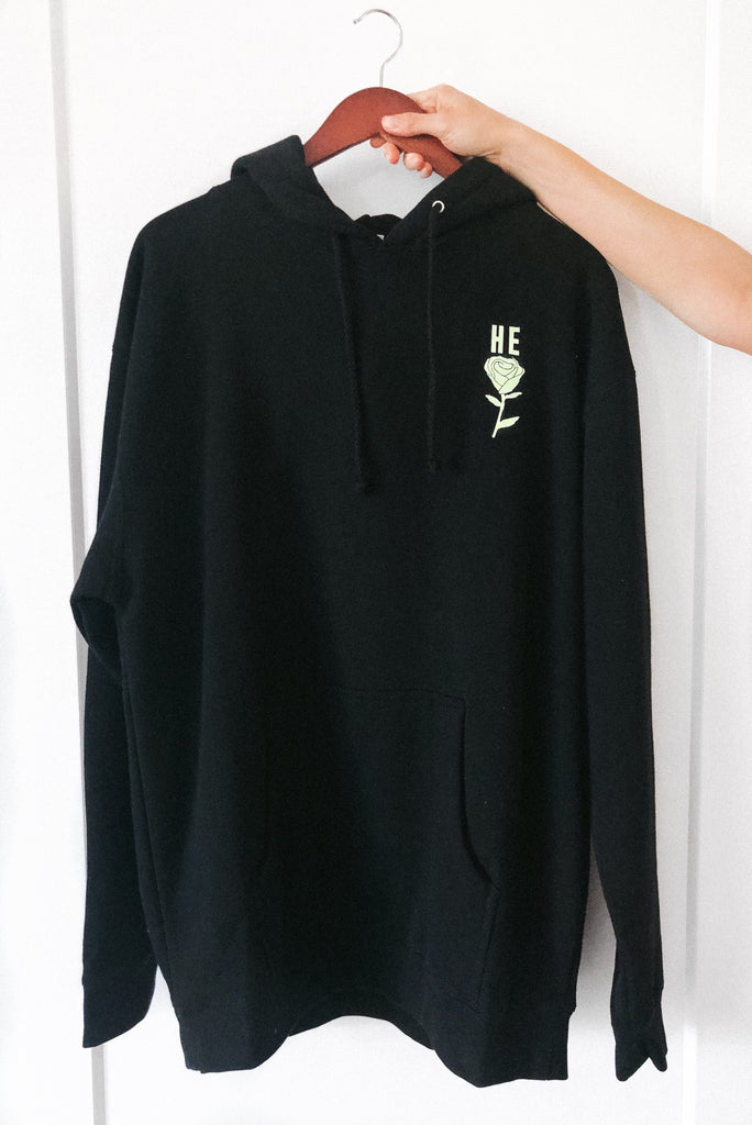 HE ROSE NEON BLACK HOODIE