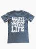 BELIEVE JESUS ETERNAL LIFE VINTAGE BLUE SLEEVE T-SHIRT