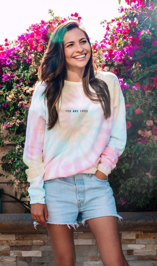 YOU ARE LOVED PASTEL TIE DYE PULLOVER SWEATSHIRT