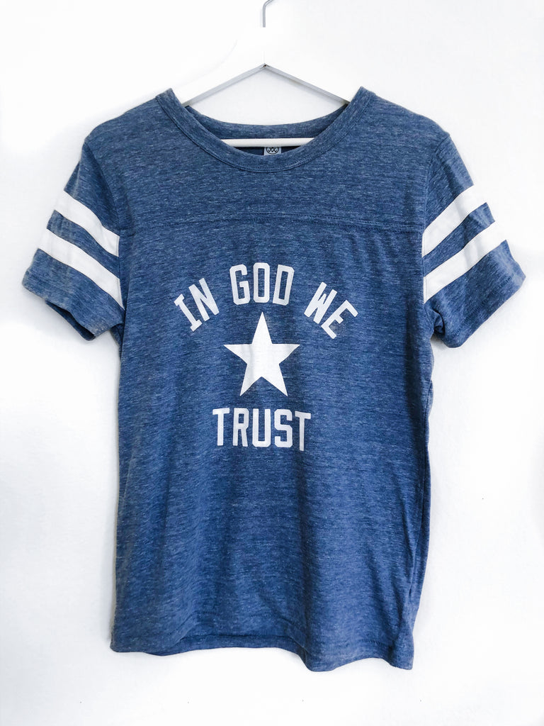 IN GOD WE TRUST FOOTBALL TEE