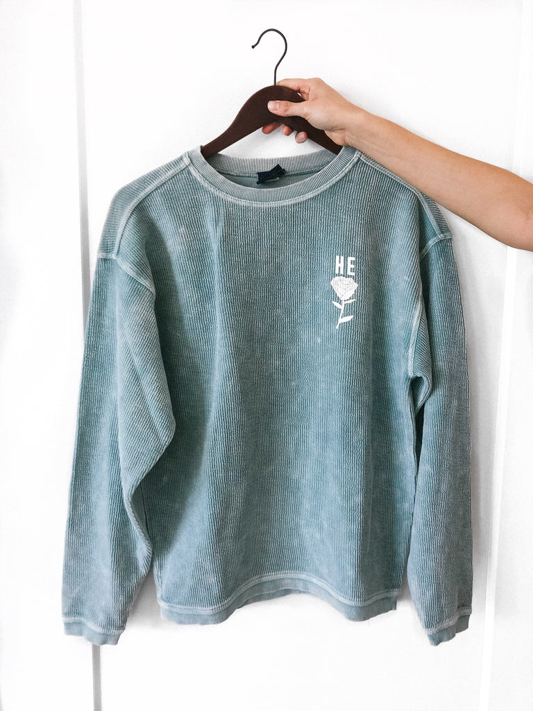 HE ROSE SEAFOAM CORDUROY PULLOVER