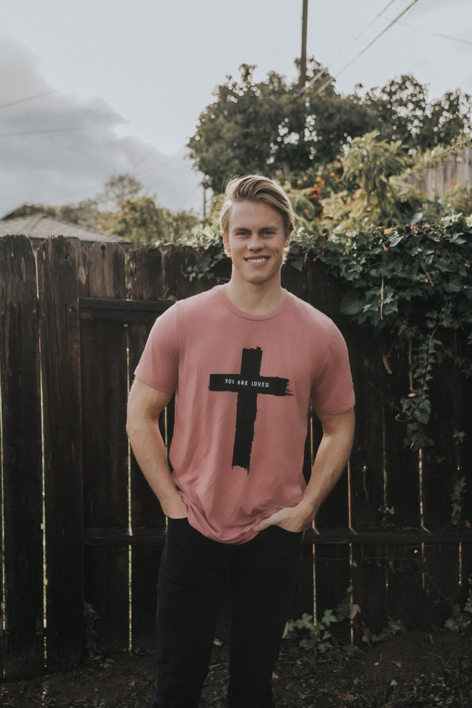 CROSS YOU ARE LOVED MAUVE T-SHIRT