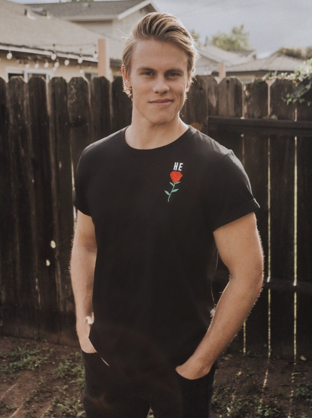 HE ROSE BLACK ROLLED SLEEVE T-SHIRT