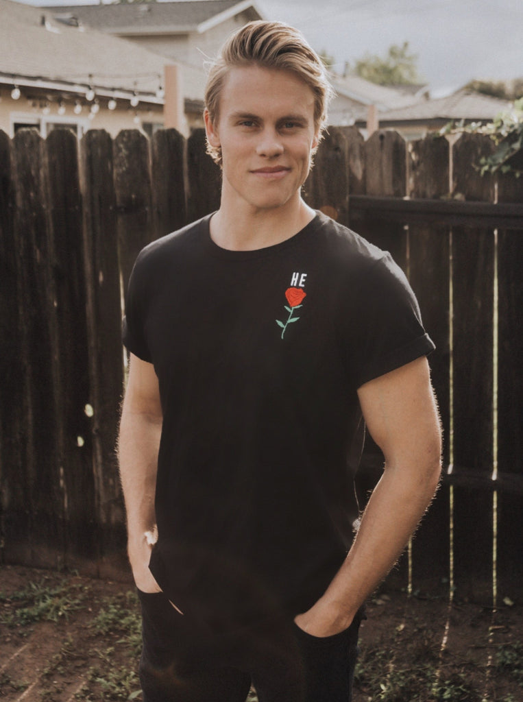 HE ROSE BLACK ROLLED SLEEVE T-SHIRT