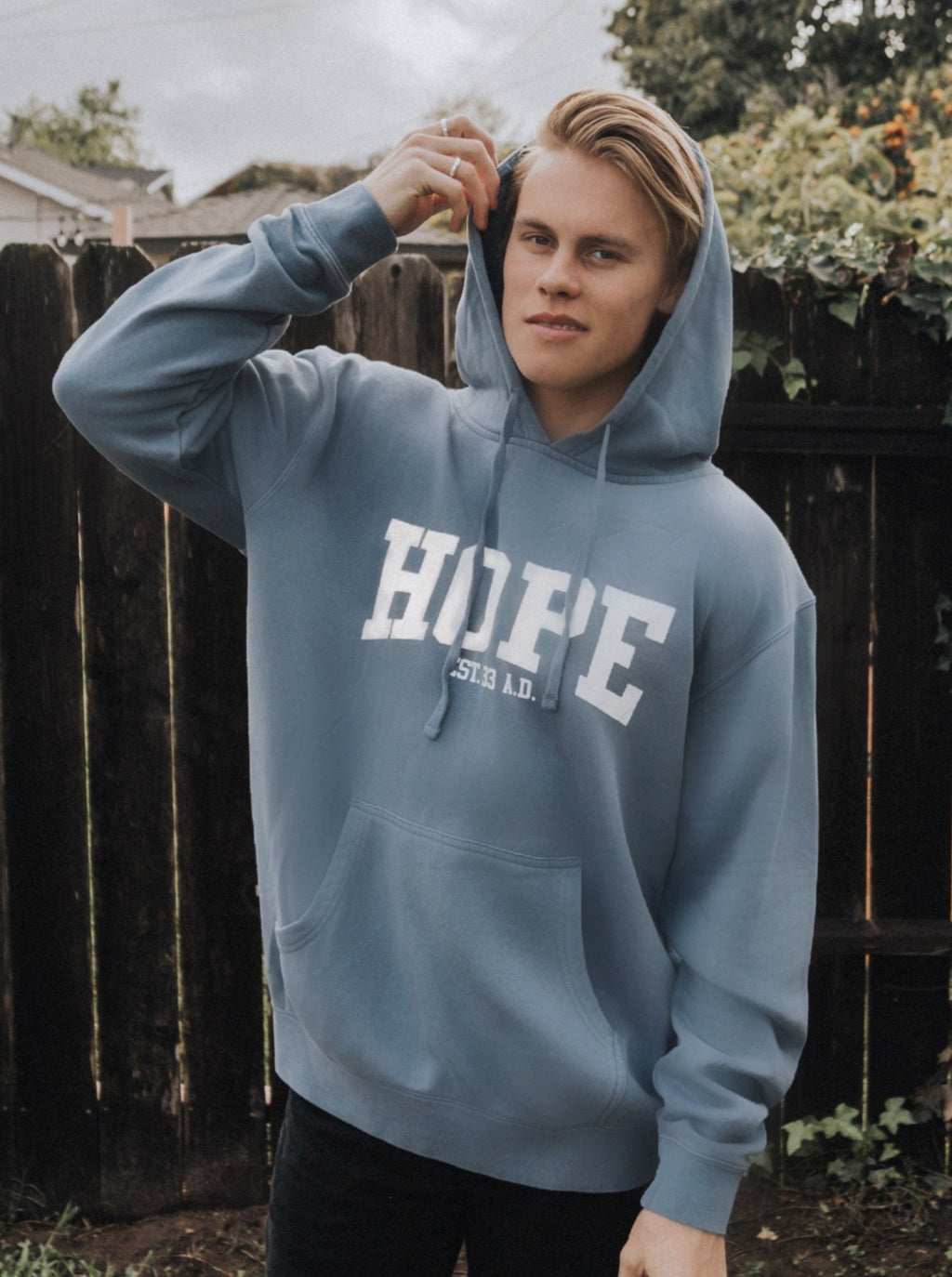 HOPE EST. 33 A.D. LIGHT NAVY HOODIE