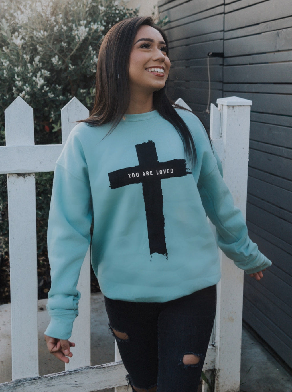 CROSS YOU ARE LOVED MINT SOFT CREW NECK SWEATSHIRT