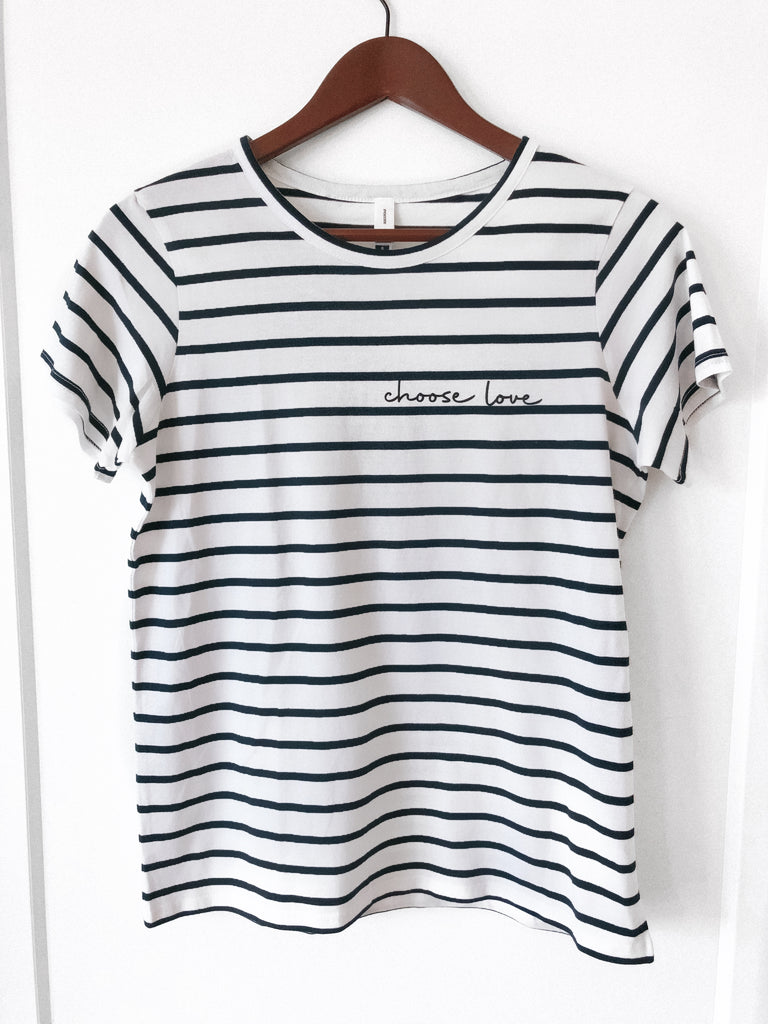 CHOOSE LOVE NAVY/WHITE STRIPE WOMEN'S TEE
