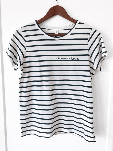 CHOOSE LOVE NAVY/WHITE STRIPE WOMEN'S TEE