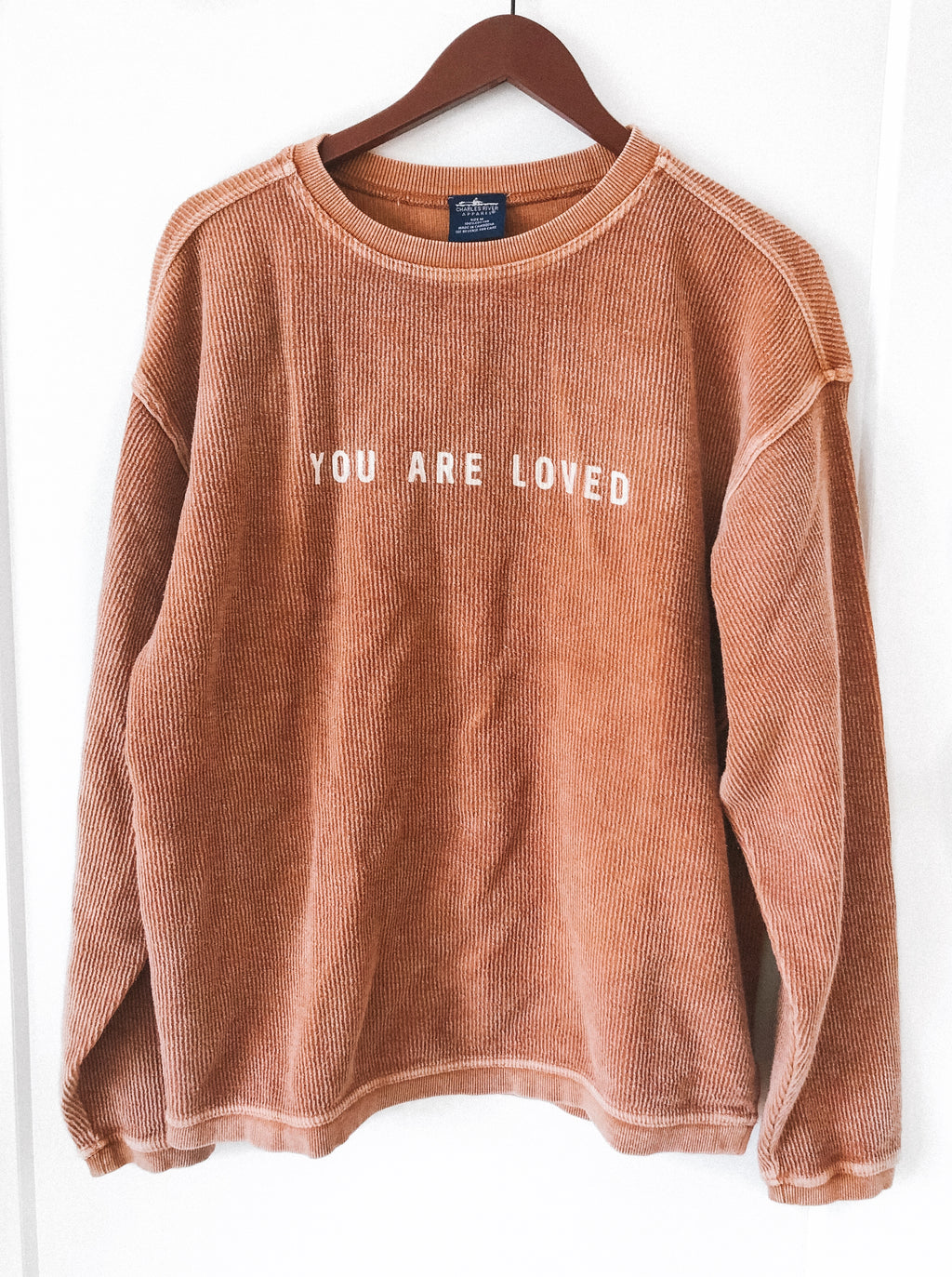 YOU ARE LOVED TAN CORDUROY PULLOVER