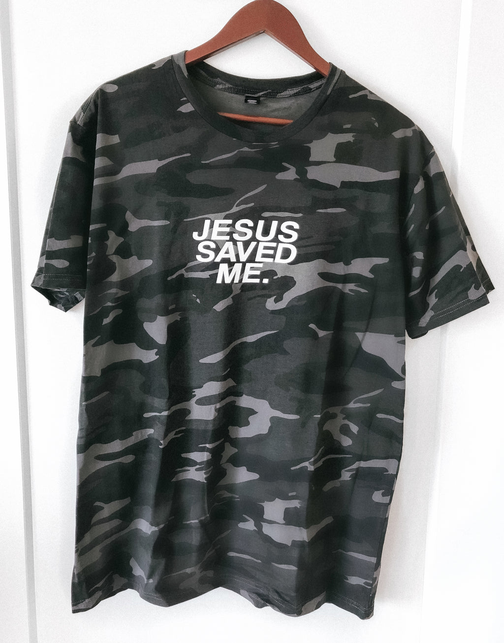 JESUS SAVED ME BLACK CAMO SLEEVE T-SHIRT