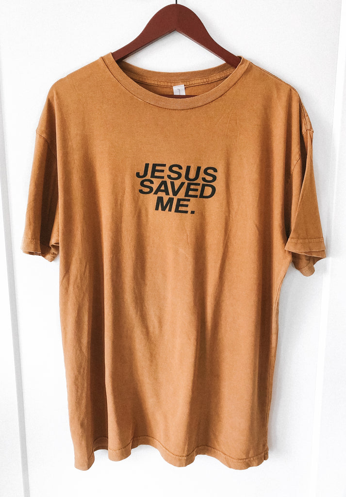 JESUS SAVED ME CAMEL VINTAGE SLEEVE T-SHIRT