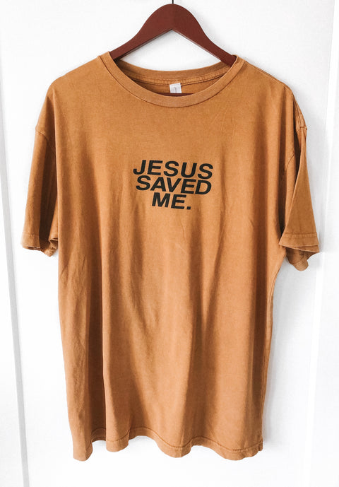 JESUS SAVED ME CAMEL VINTAGE SLEEVE T-SHIRT