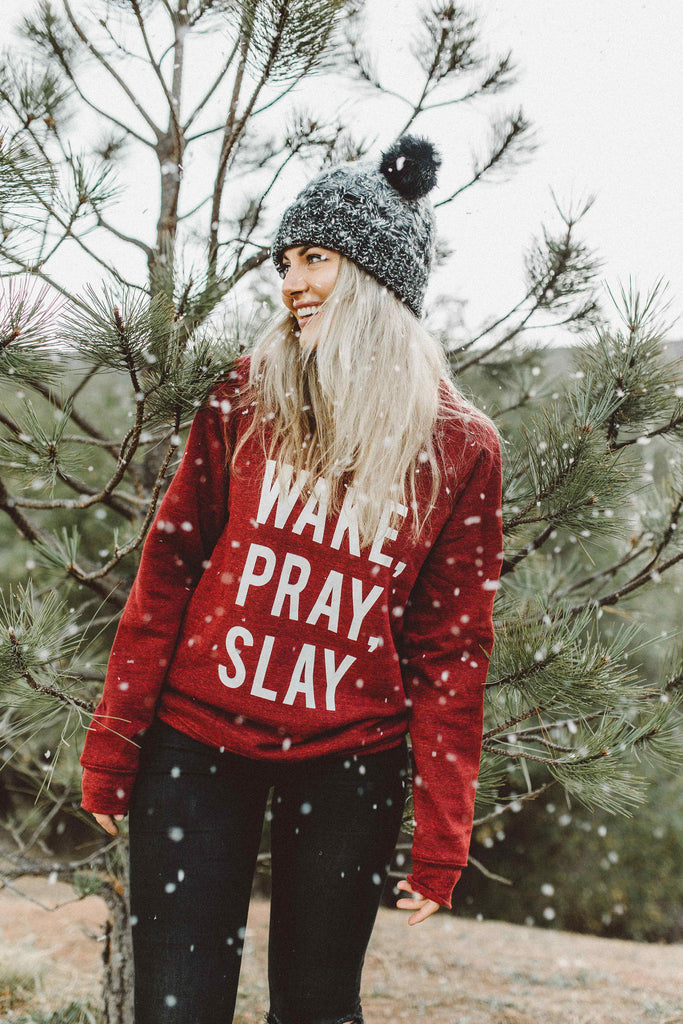 WAKE PRAY SLAY CARDINAL CREWNECK SWEATSHIRT