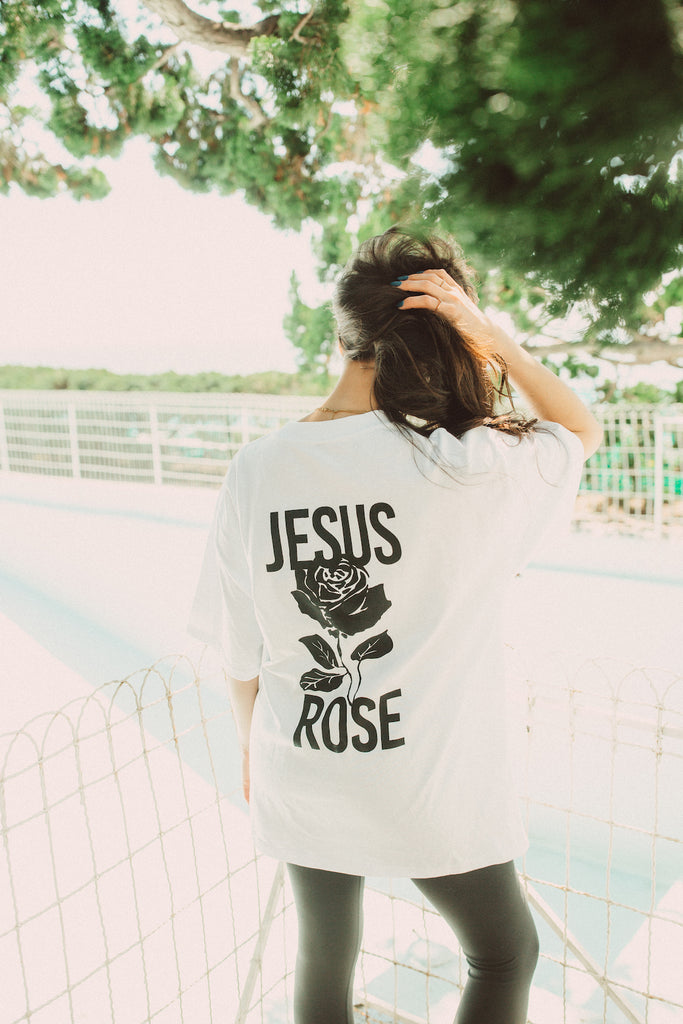 JESUS ROSE WHITE SLEEVE T-SHIRT