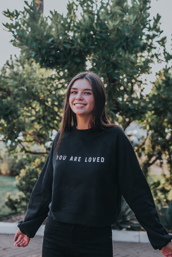 YOU ARE LOVED BLACK WOMEN'S RAGLAN PULLOVER FLEECE