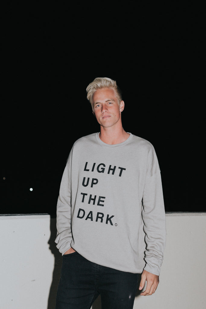 LIGHT UP THE DARK HEATHER STONE CREWNECK SWEATSHIRT