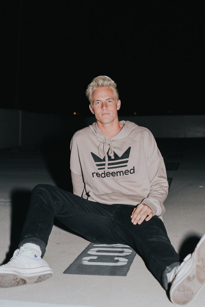 REDEEMED BY THE KING TAN SPONGE FLEECE HOODIE