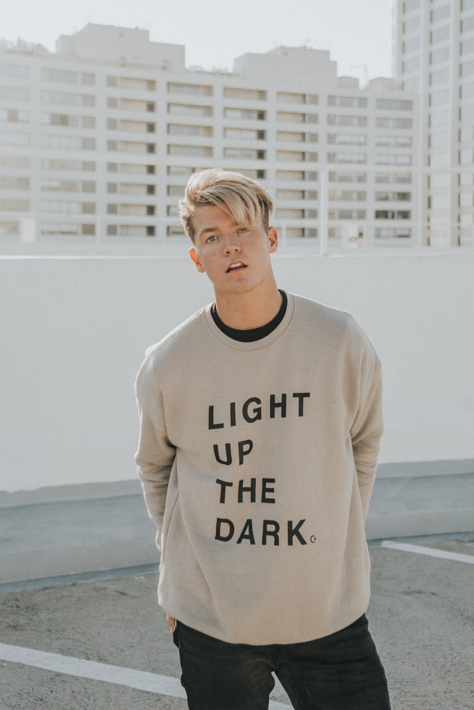 LIGHT UP THE DARK HEATHER STONE CREWNECK SWEATSHIRT