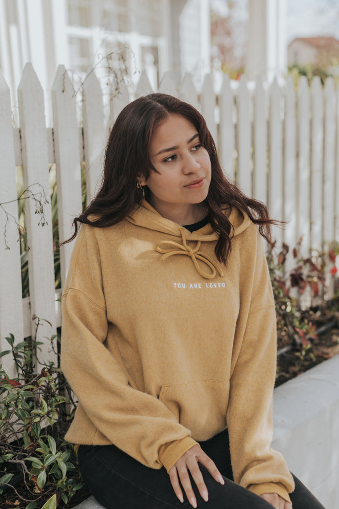 YOU ARE LOVED MUSTARD FLEECE HOODIE