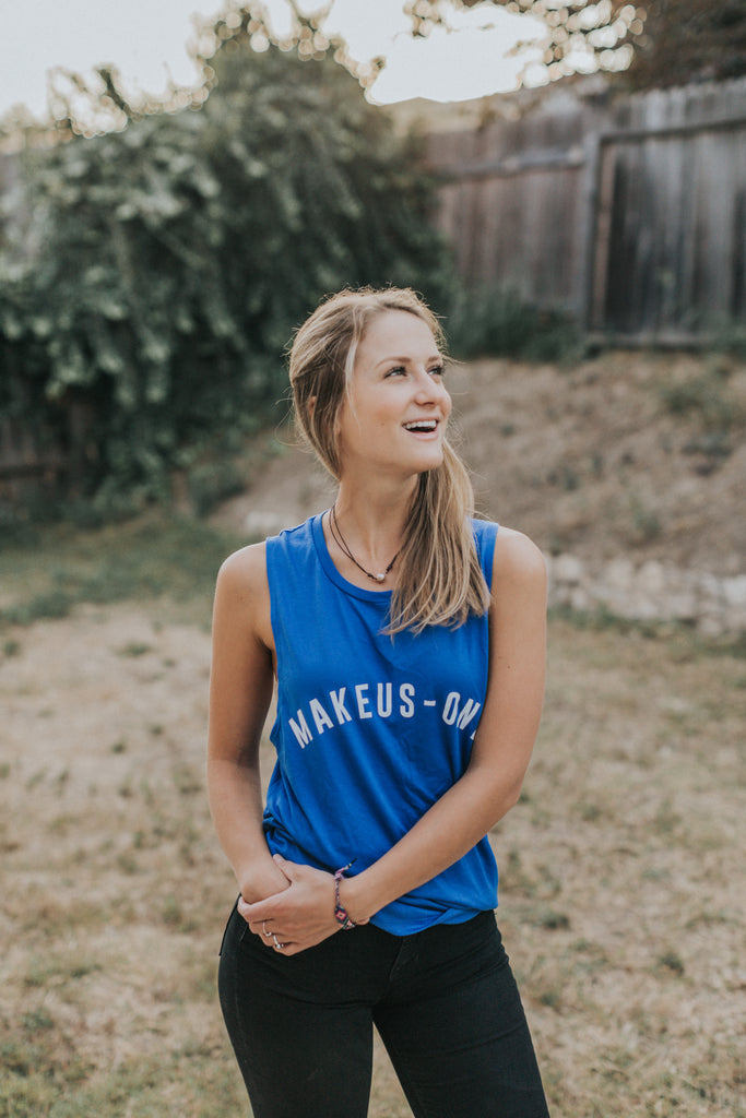 MAKE US ONE ROYAL BLUE WOMEN'S FLOWY MUSCLE TANK