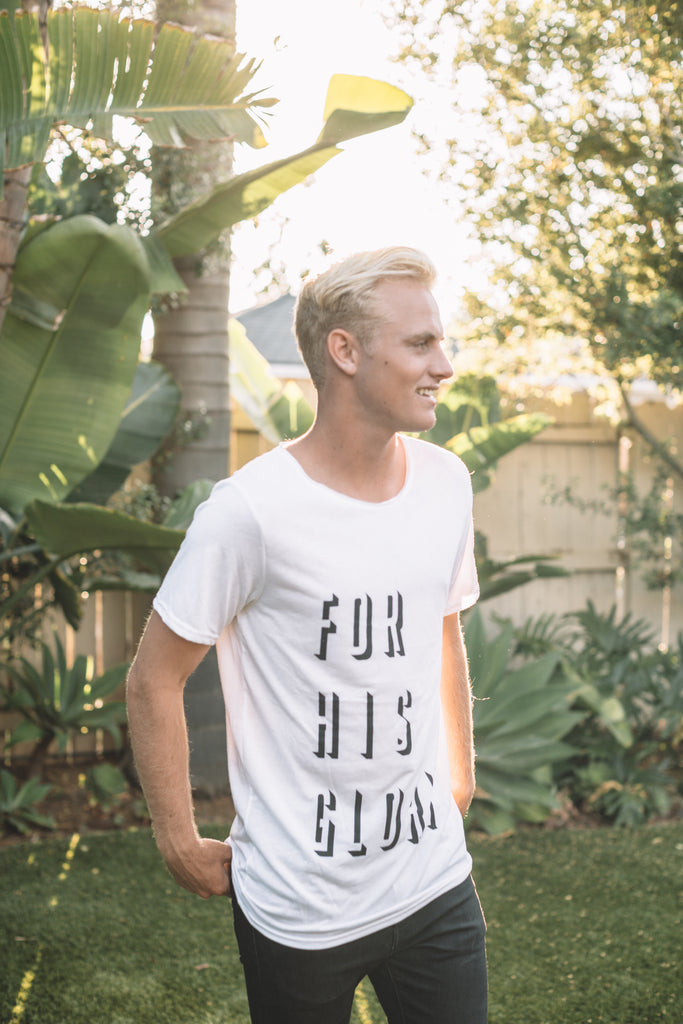 FOR HIS GLORY WHITE RAW NECK SLEEVE T-SHIRT