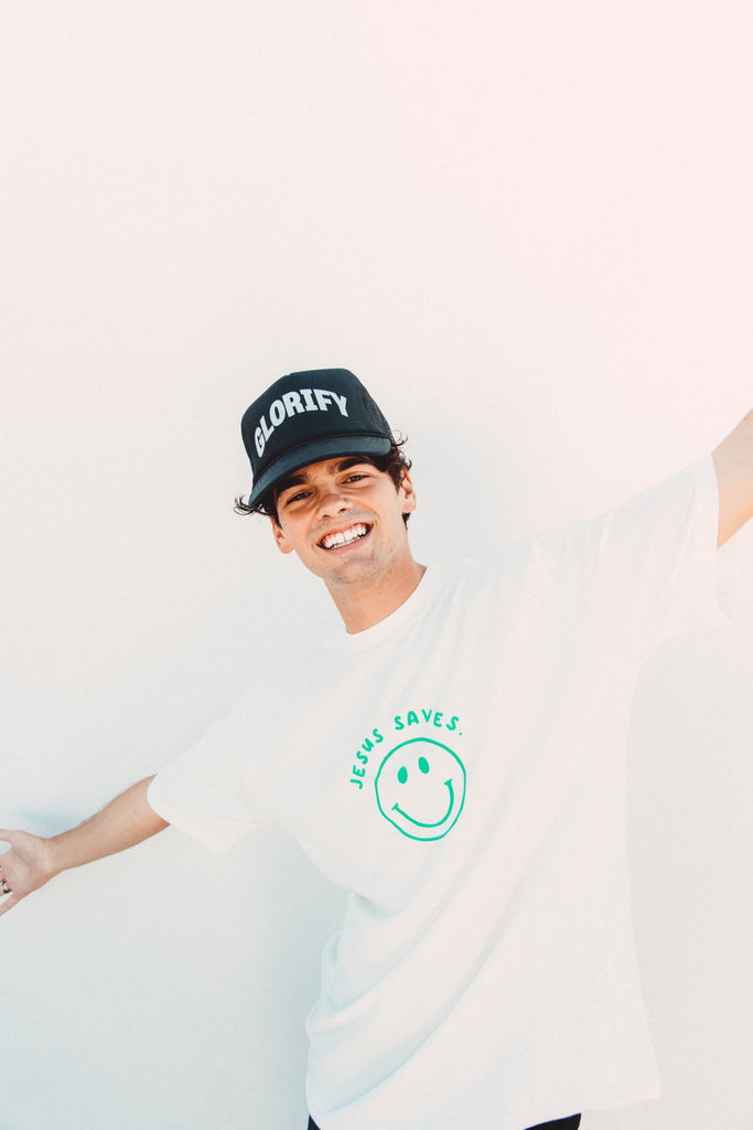 JESUS SAVES SMILEY FACE OFF-WHITE SLEEVE T-SHIRT