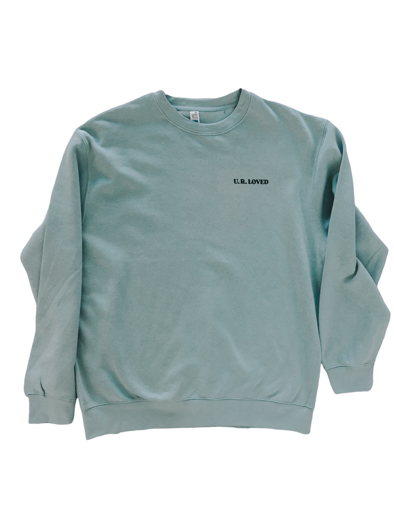 YOU ARE LOVED HEART VINTAGE SAGE CREW PULLOVER
