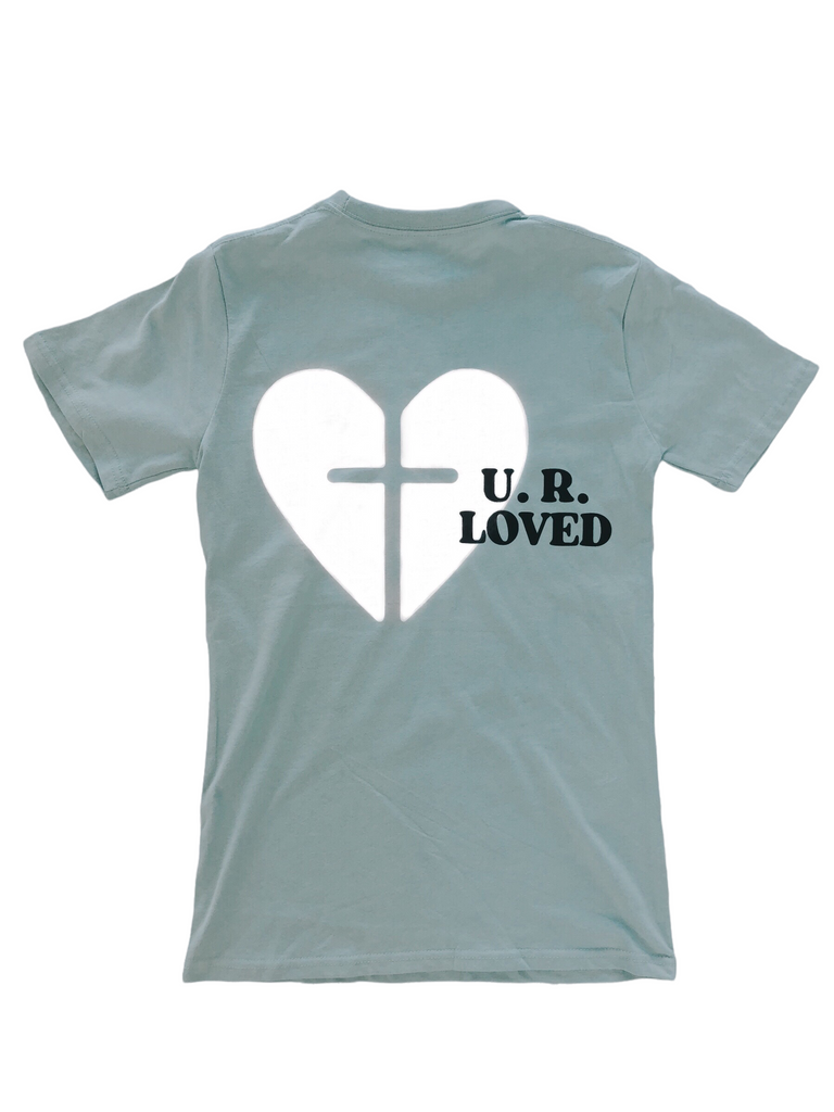 YOU ARE LOVED HEART VINTAGE SAGE SLEEVE T-SHIRT