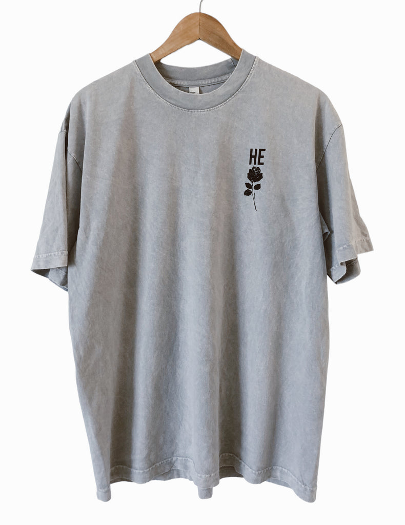 JESUS ROSE GRAY MINERAL WASH SLEEVE T-SHIRT