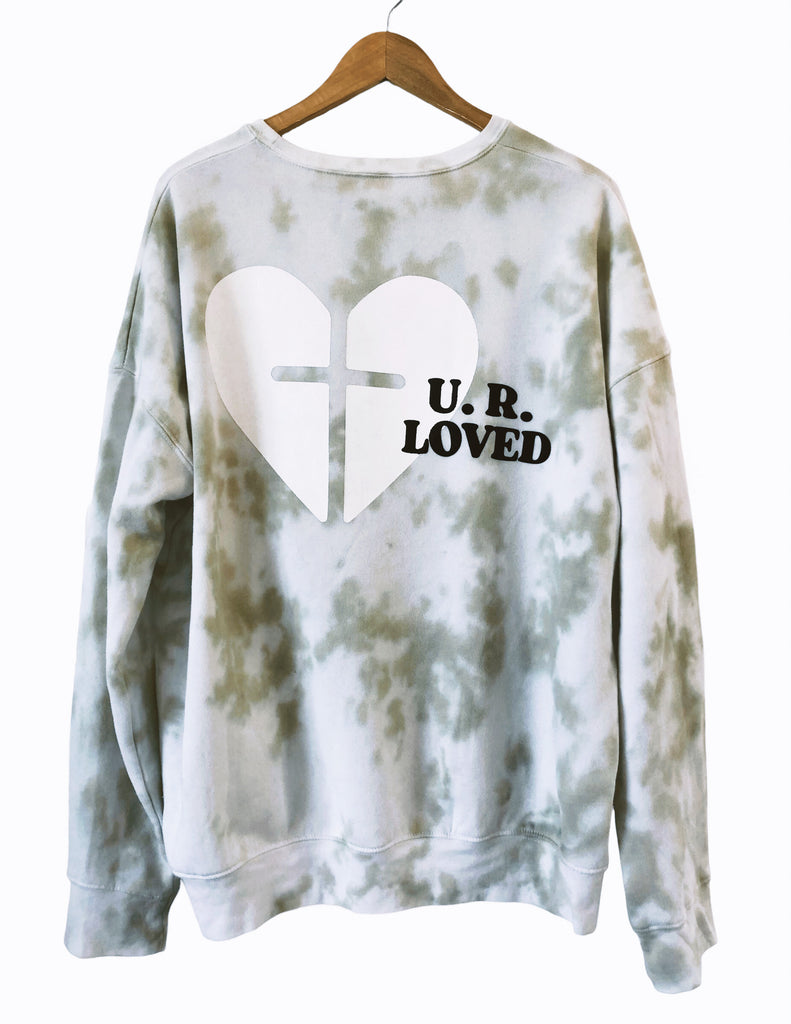 U.R.LOVED HEART WHITE/OLIVE TIE DYE PULLOVER