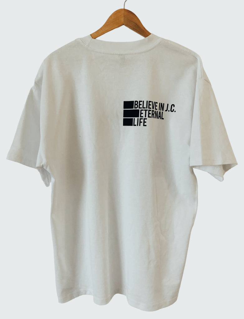 BELIEVE IN J.C. OFF-WHITE SLEEVE T-SHIRT