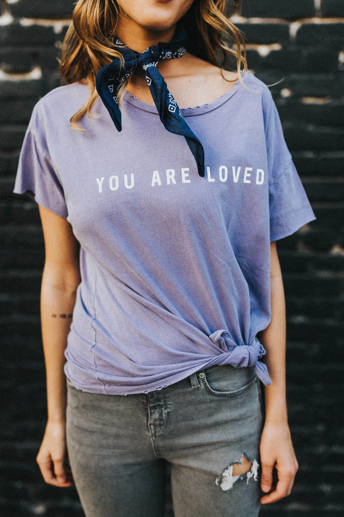 YOU ARE LOVED LILAC DISTRESSED WOMEN'S FITTED T-SHIRT
