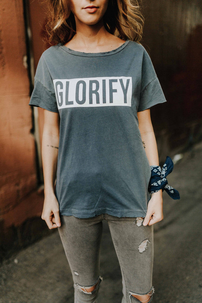 GLORIFY BLUE DISTRESSED WOMEN'S T-SHIRT
