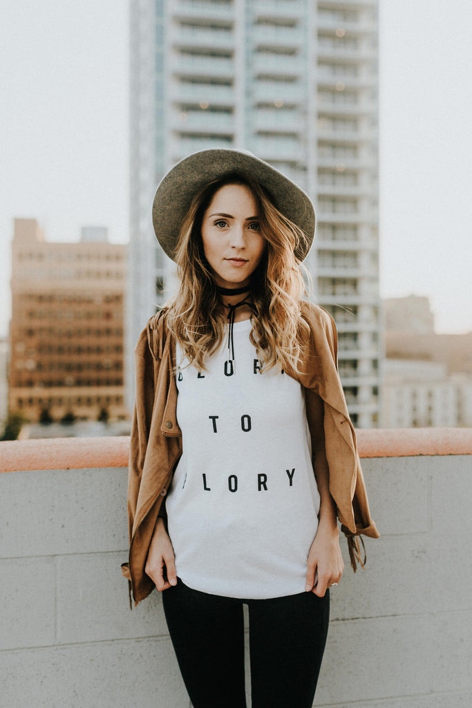 GLORY TO GLORY WHITE WOMEN'S SCOOP NECK T-SHIRT