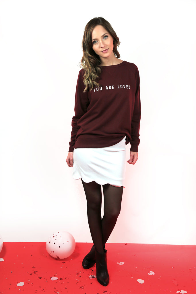 YOU ARE LOVED VINTAGE CRANBERRY WOMEN'S FRENCH TERRY SWEATSHIRT