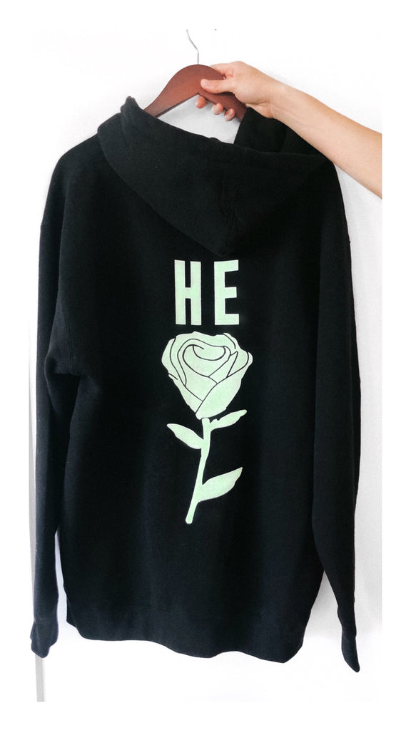 HE ROSE NEON BLACK HOODIE