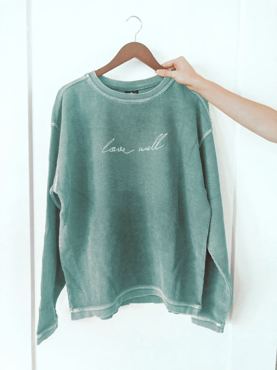 LOVE WELL SEAFOAM CORDUROY PULLOVER