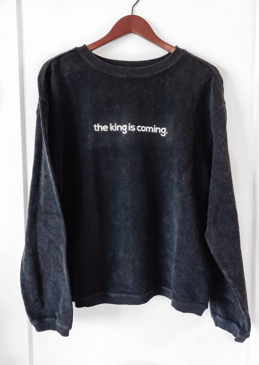 THE KING IS COMING FADED BLACK CORDUROY PULLOVER