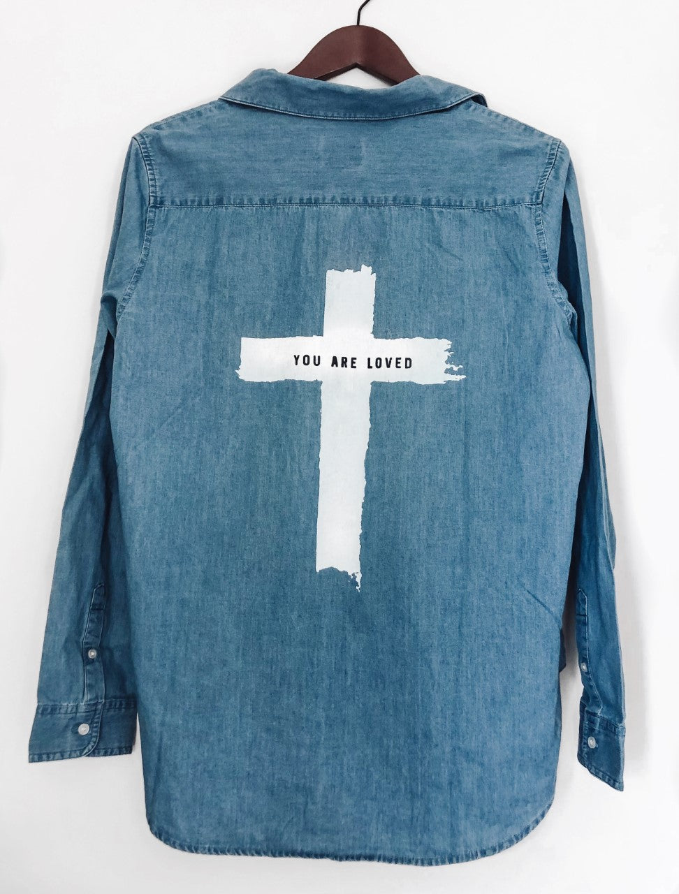 CROSS YOU ARE LOVED BLUE DENIM SHIRT